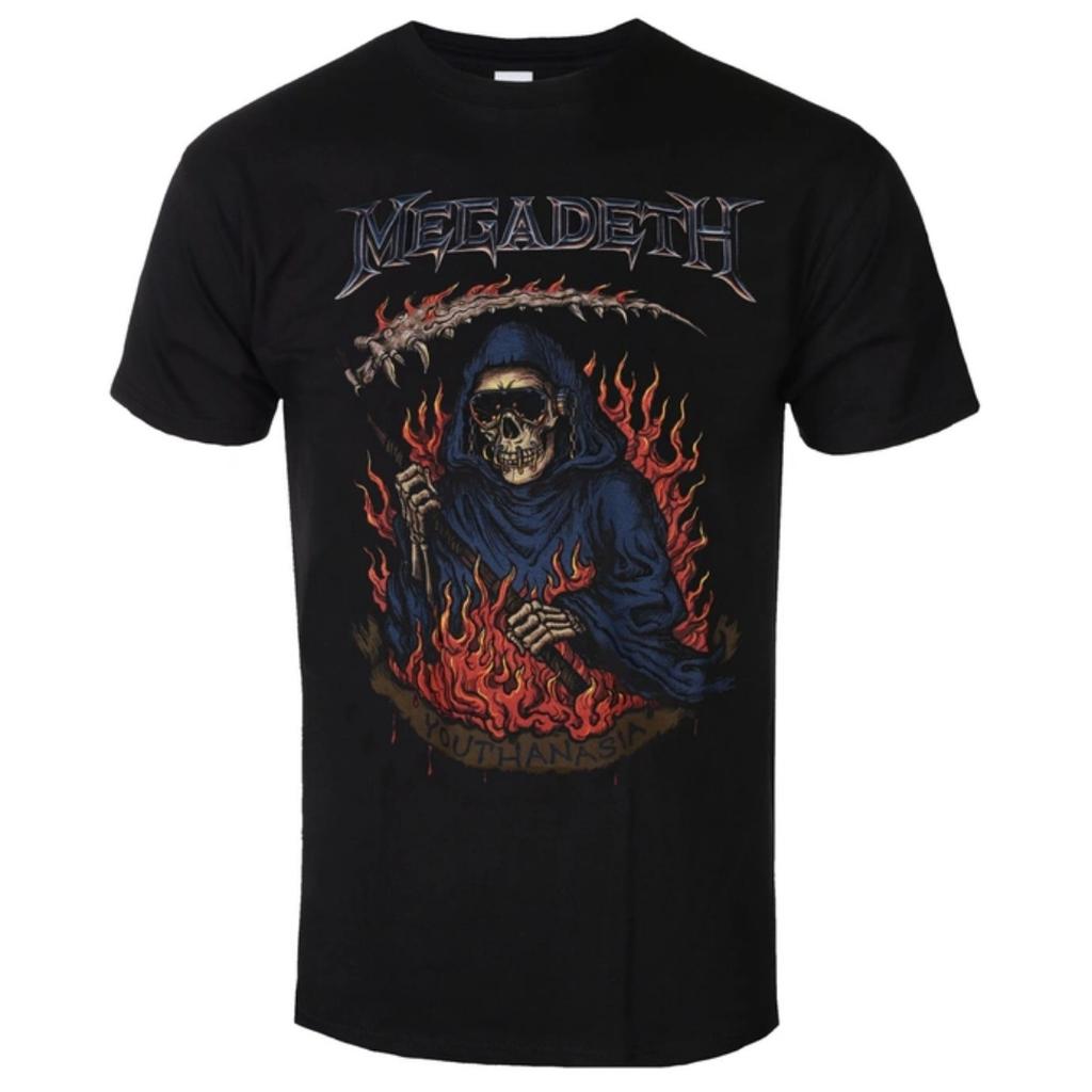 Megadeth Youthanasia Flames Printed Tshirt Thrash Metal Band Style Daily Tshirt Suitable For Both Unisex And Unisex