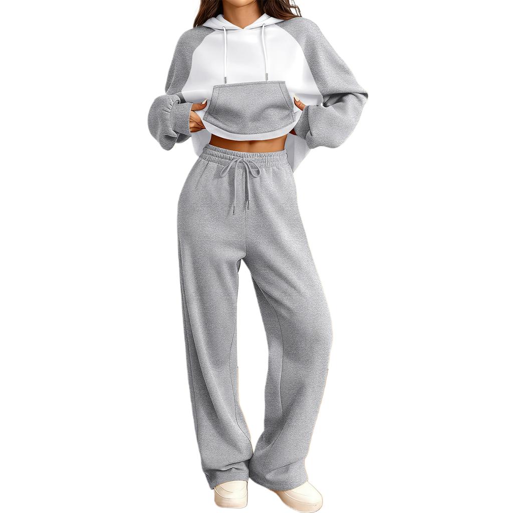 Women's ,Blocked Fleece,Lined Warm Casual Sports Long,Sleeved Sweatshirt Set