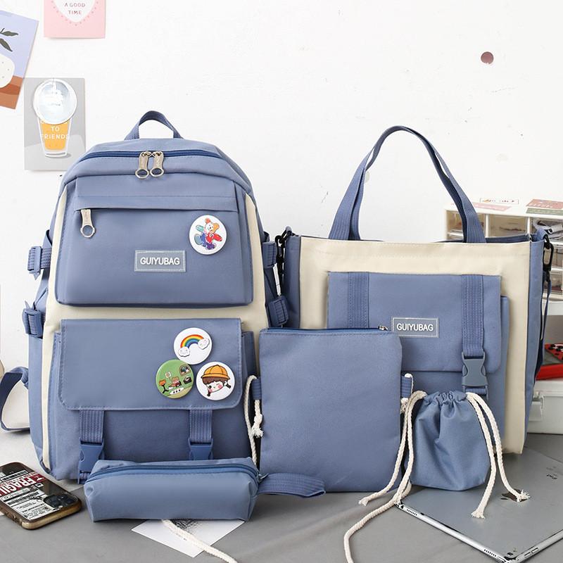 Student Backpack New High School Backpack Large Capacity Korean Version Five-Piece Student Bag