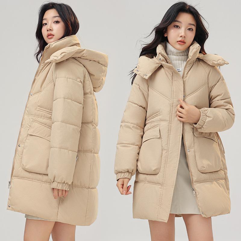 Down cotton-padded clothes women's medium and long cotton-padded clothes, foreign-style thickened loose hooded winter cotton-padded jacket