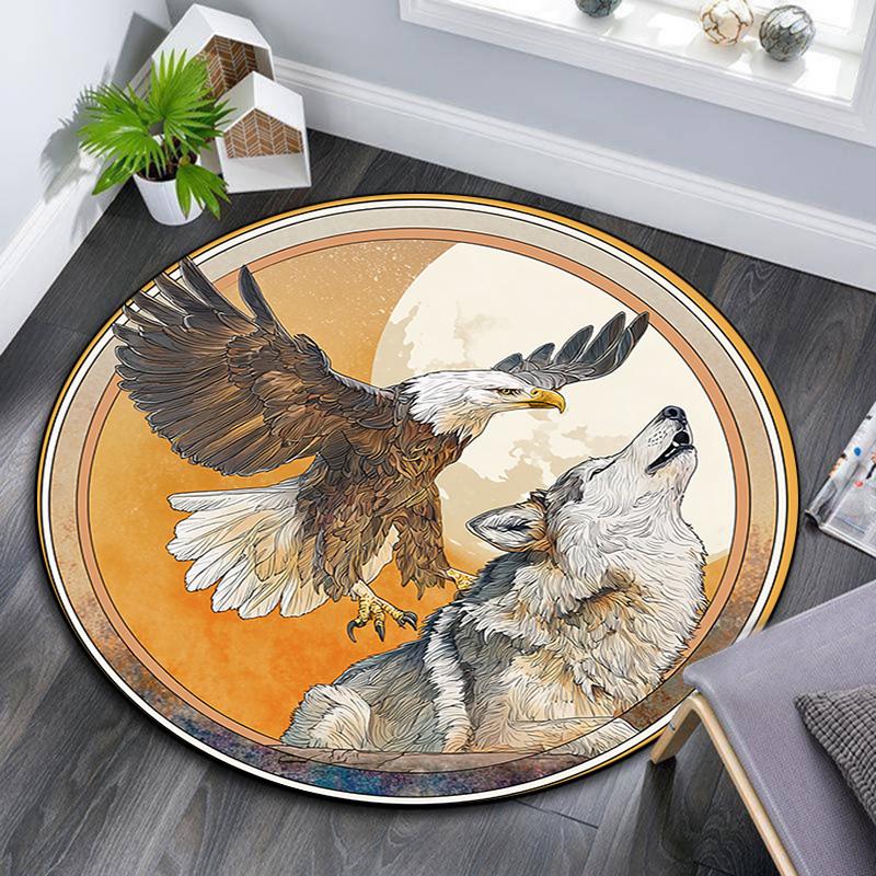 

Eagle Wolf Round Area Rug,Carpet Rug for Living Room Bedroom Sofa Playroom Decor,Non-slip Floor Mat 80cmx80cm