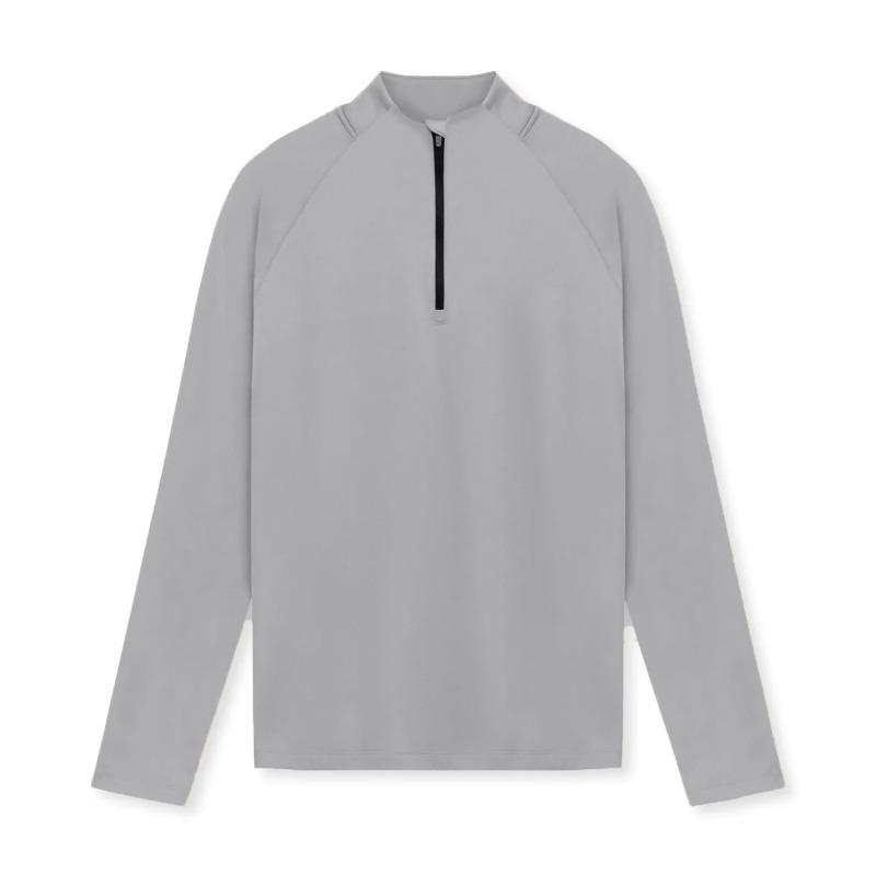 Maglia da Allenamento a Maniche Lunghe con Collo Alto e Mezza Zip, Top da Corsa, Nuova T-shirt Monocolore Sportiva da Fitness, Velluto Tedesco da Uomo