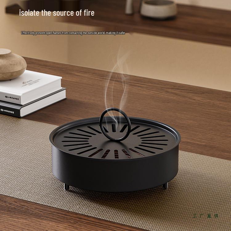 Creative Anti-Scald Mosquito Coil Holder with Lid - Wrought Iron Ash-Free Sandalwood Storage