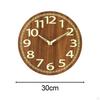 12 Inch Luminous Wall Clock Wooden Hanging Round Analog for Cafe Bedroom Kitchen