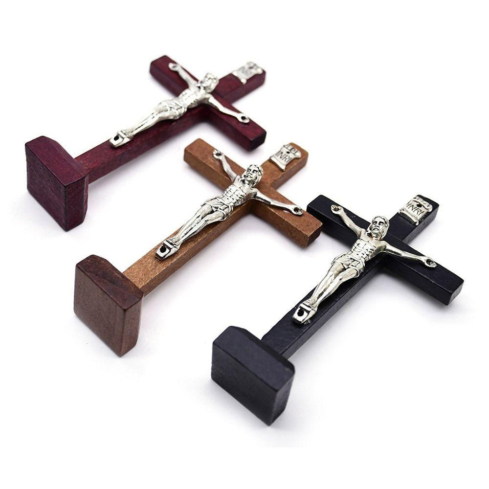 Catholic Wood Crucifix With Stand Vintage Religious Decoration Gift Catholic Jesus Cross  Church
