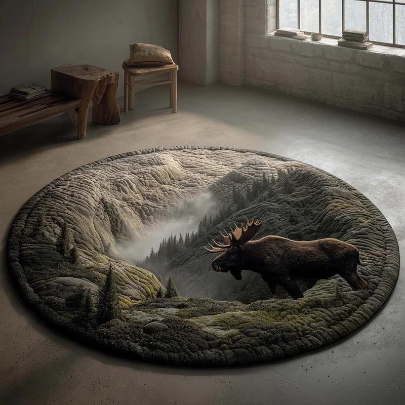 Multicolor 3D Digital Printed Quilted Round Carpet Living Room Bedroom