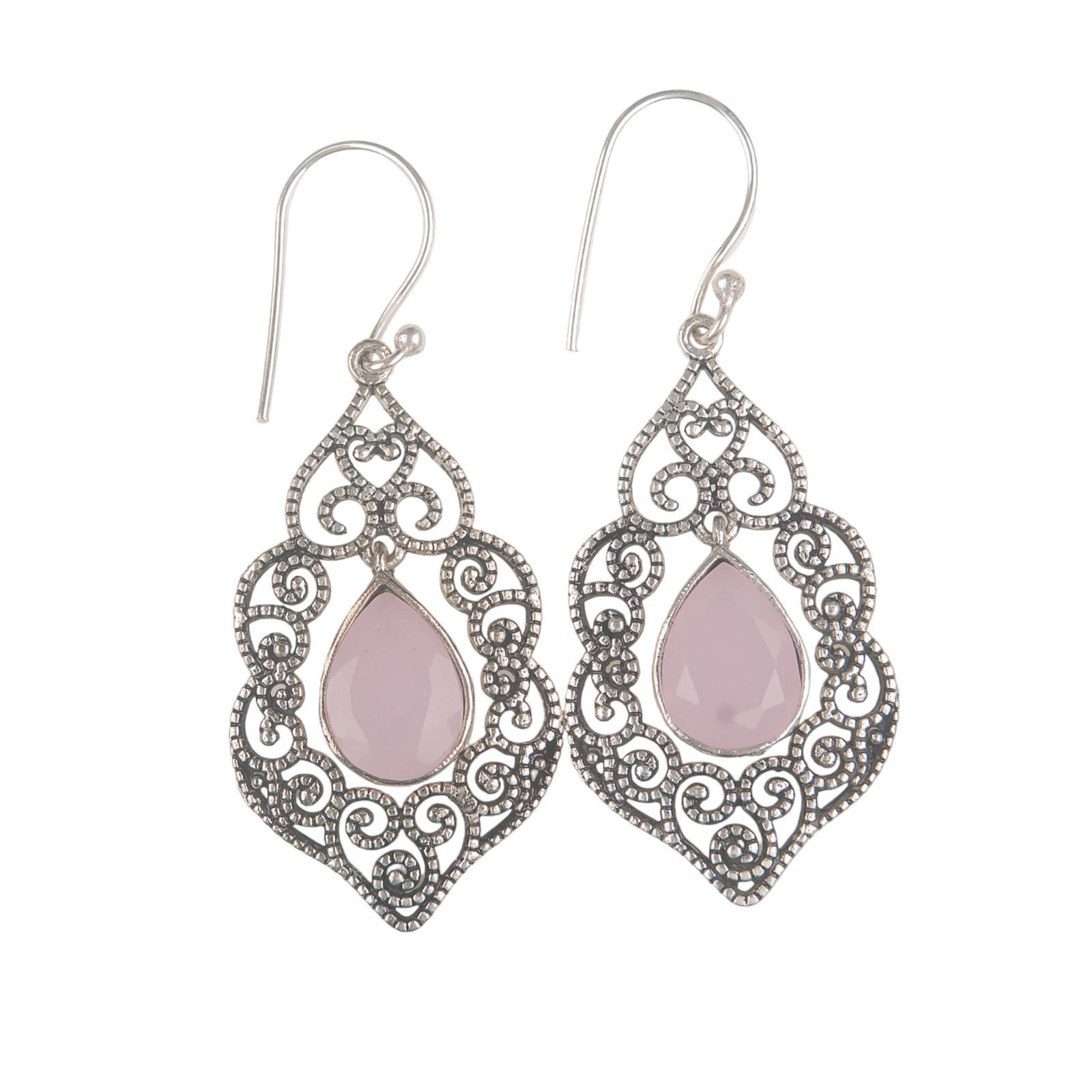 

Розовый Халцедон Драгоценный Камень 925 Стерлинговое Серебро Ювелирные Изделия Ручной Работы Серьги-Крючки 2.33 CE-10-15