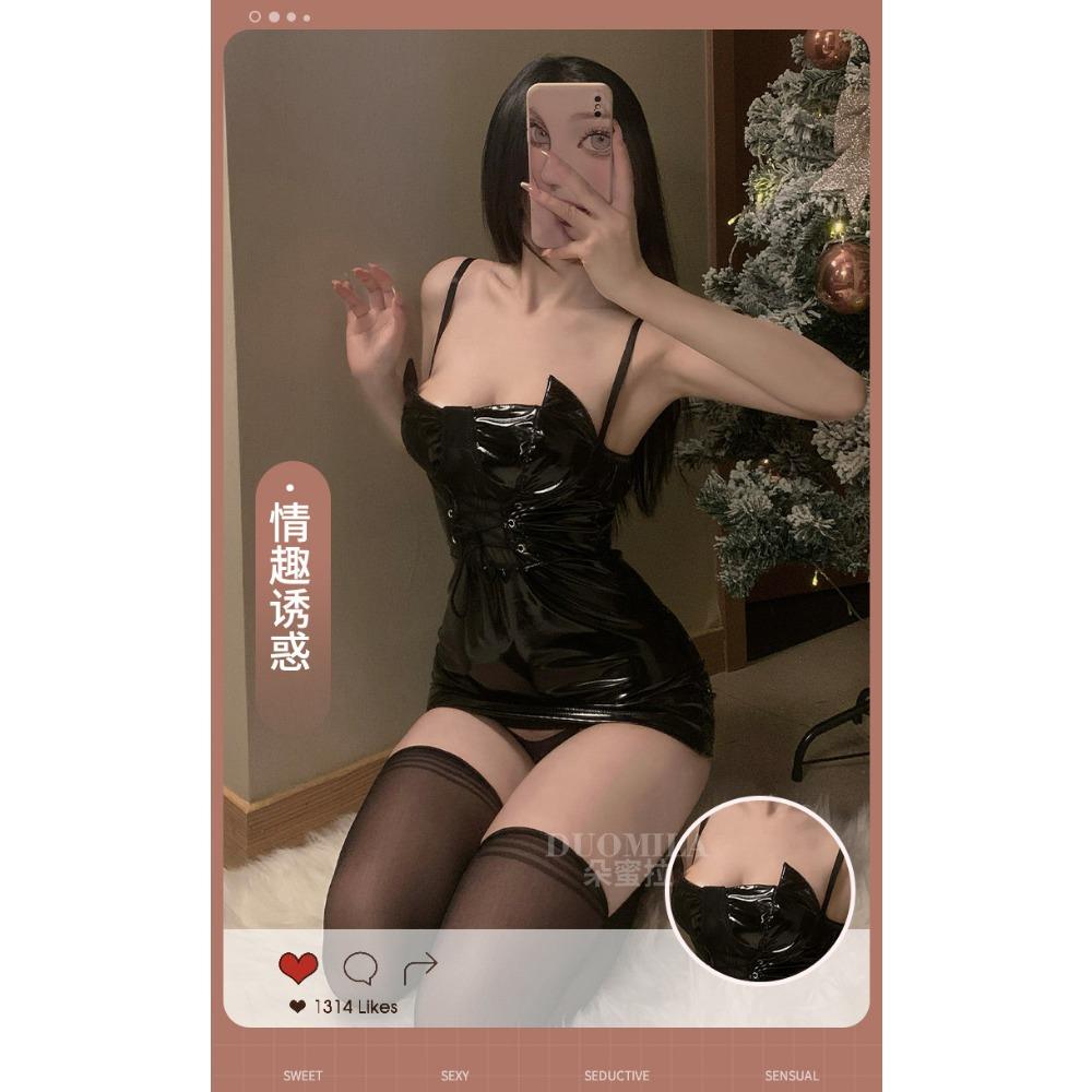 New Spice Girl Sexy Mesh Splicing Straps PU Helles Leder Skinny Ultra Short Hip Wrap Skinny Dress Sex Unterwäsche