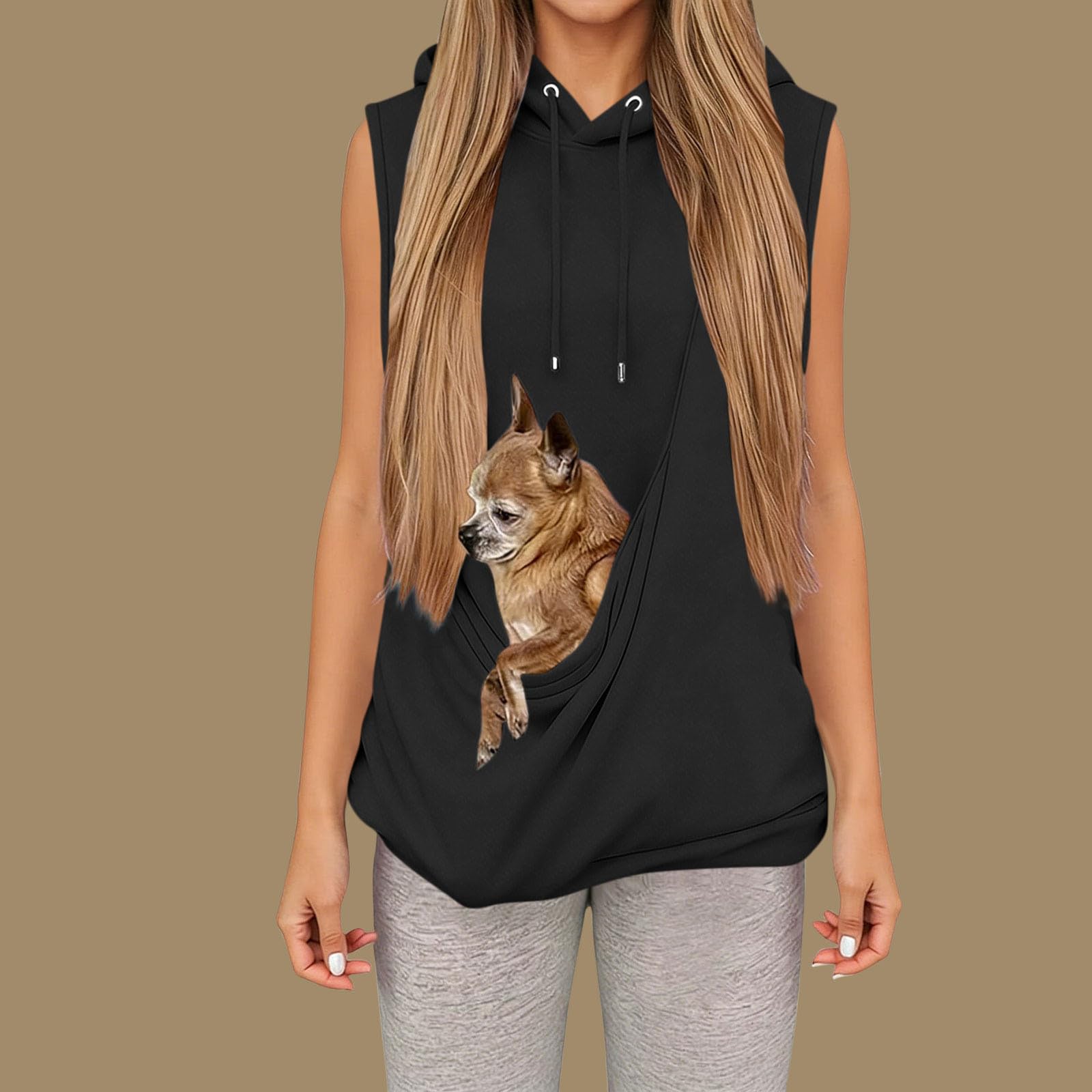 Sleeveless Hoodie with Front Pet Carrier Pocket Pullover Sweatshirt for Small Dogs Cats Pet Owner Apparel Comfortable Fit L
