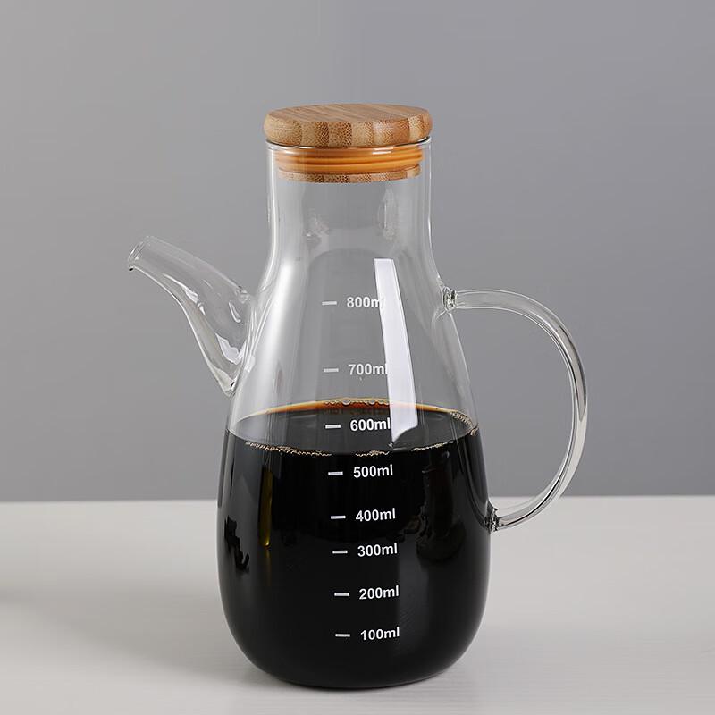 800ml Glass Oil Dispenser with Scale and Bamboo Lid