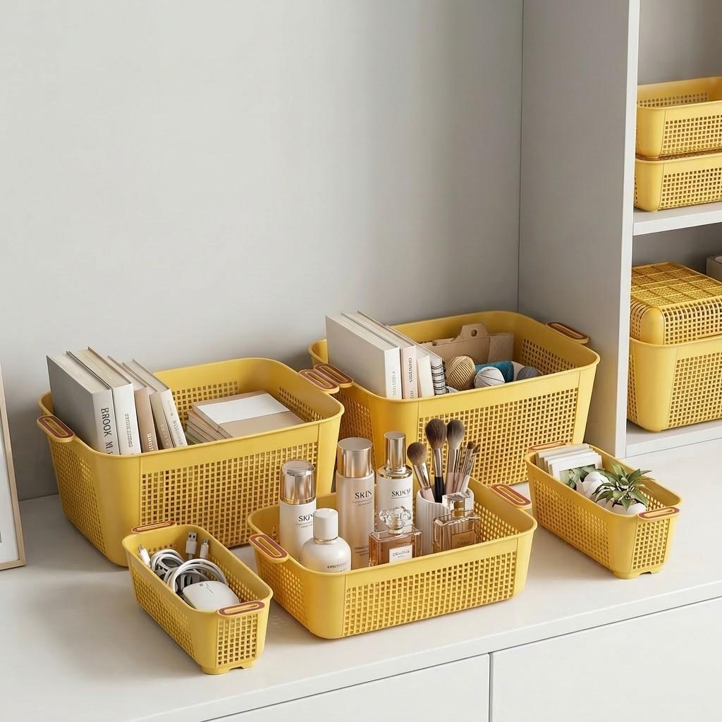 1/2/4PC Plastic Cosmetic Storage Basket Large Capacity Desktop Stationery Organizer Multifunctional Bathroom Sundries Basket