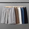 Men Shorts Drawstring Waist Waffle Fabric Solid Color Casual Shorts with Pockets Wide