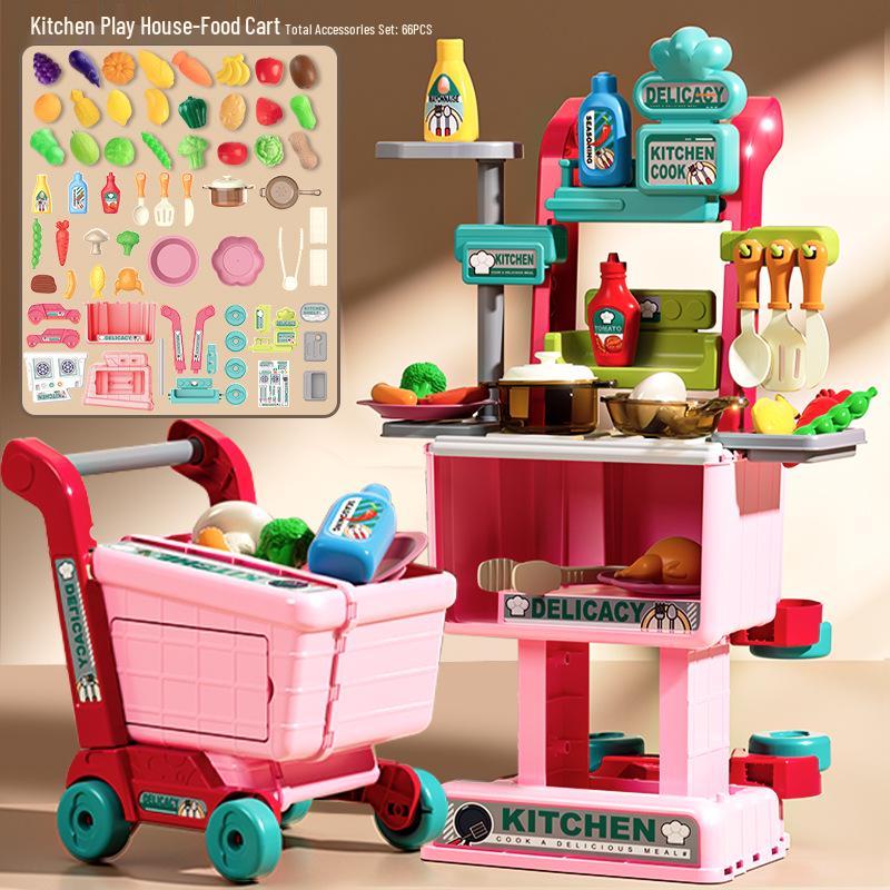 Mini Kitchen Playset: Pretend Play Shopping Cart & Cooking Toys for Kids
