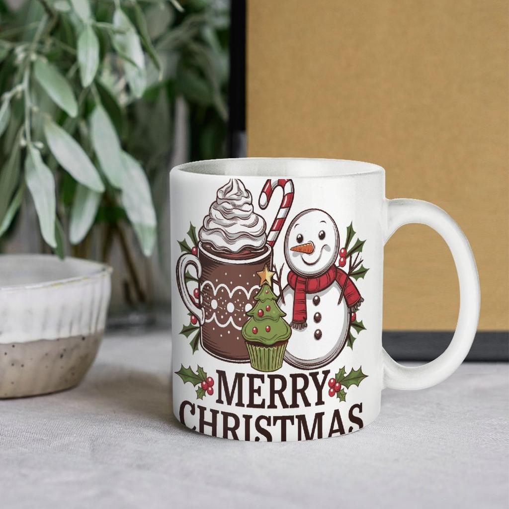 1pc 11oz Blank Ceramic Coffee Mug, Double-sided Printed Drink Cup, Polished Surface, Sturdy Structure, Classic Daily Mug for Home and Office