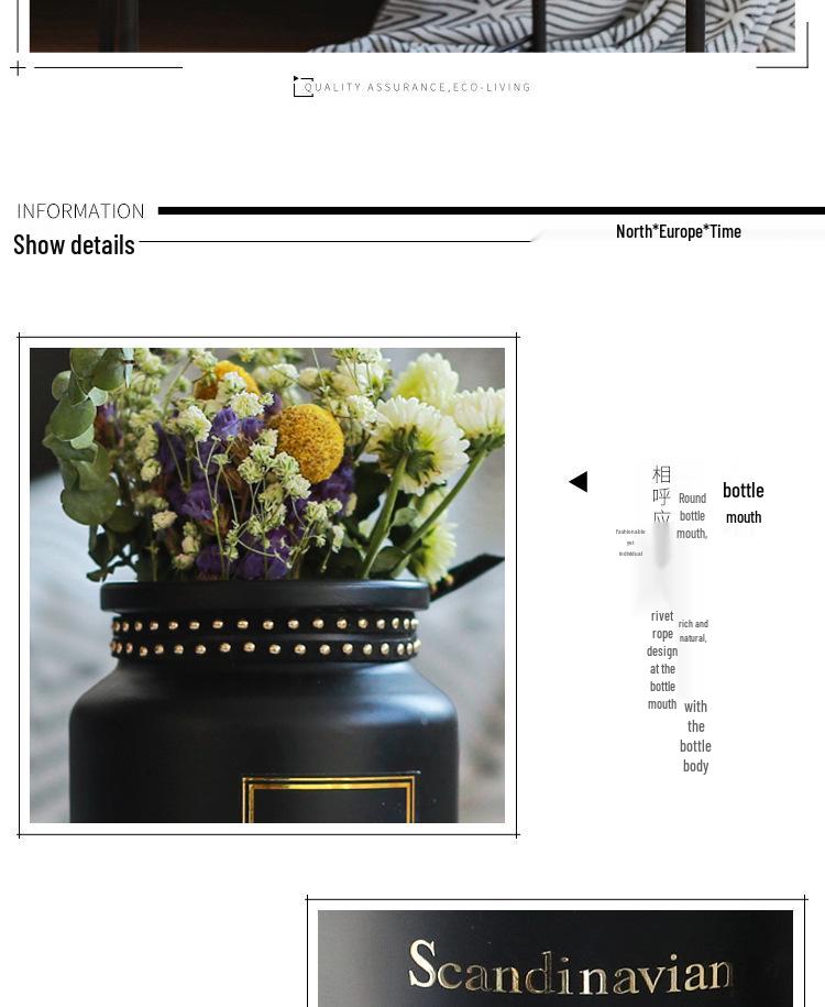 Vaso Preto Minimalista Nórdico - Branco Fosco, Decoração de Flores para Sala de Estar Pequena