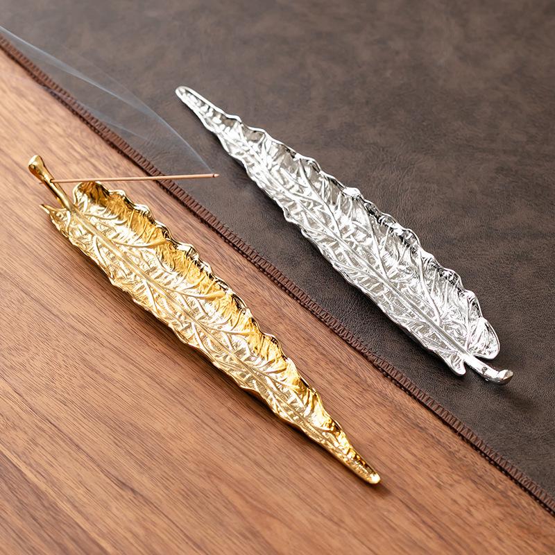 Antique Alloy Banana & Bodhi Leaf Incense Holder for Home - Creative Sandalwood Agarwood Stick Burner