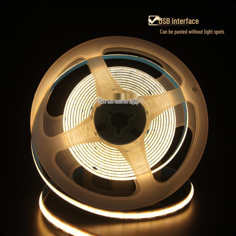 5V USB COB LED Strip Light: High CRI, Low Voltage, Self-Adhesive, Dimmable for Wardrobe and Shelf Lighting.