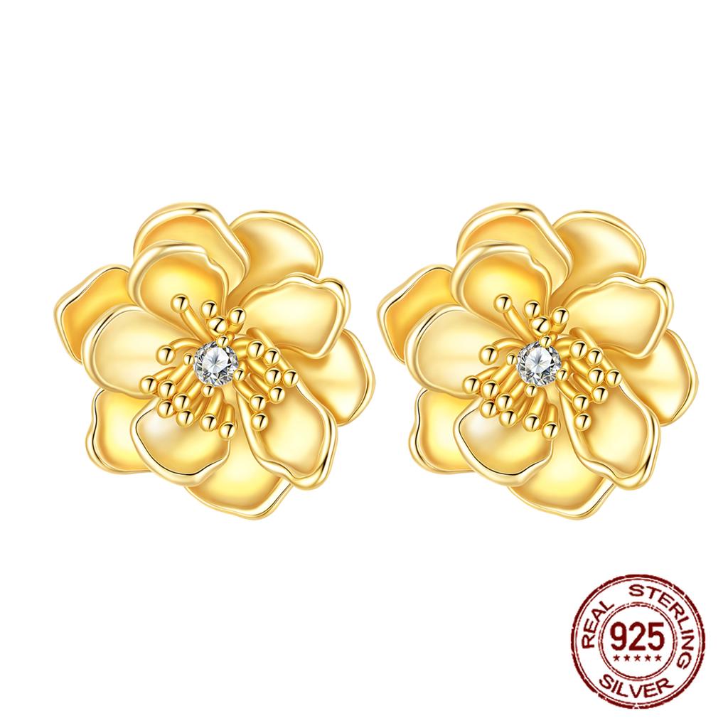 100% Copper Owl Flower Pendant Golden Earrings For Women Sparkling Zircon Luxury Wedding Engagement Jewelry Gift