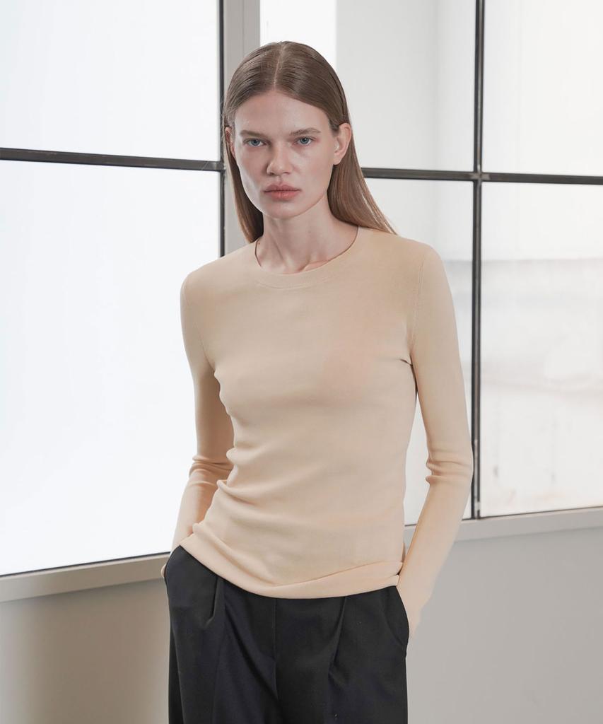 Ssikeoseun Long Sleeve Fine Knit Top_Beige