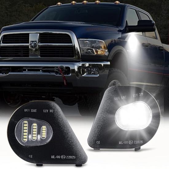 Gempro 2Pcs LED Side Mirror Puddle Light Lamps Assembly for 2010- Dodge Ram 1500 2500 3500 4500 5500 Towing Mirror Lights, 6000K Diamond White Ram Puddle Light