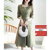 Demana Women's V-Neck A-Line Long Sleeve Dress