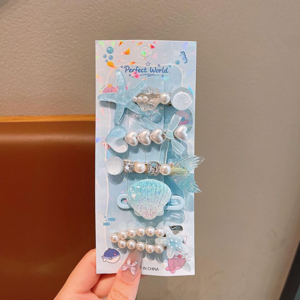 Summer Ocean Starfish Shell Hairpin Cute Children'S Hairpin Duck Beak Clip Pearl Hair Accessories Headgear Clip Girl