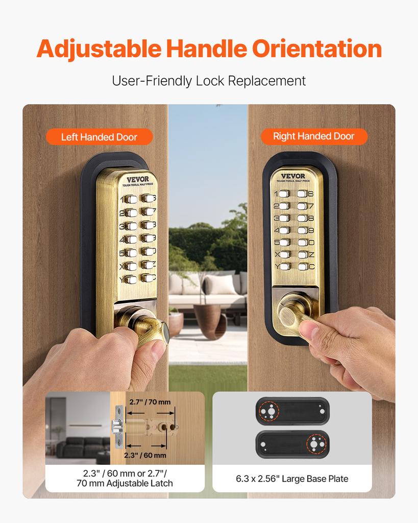 SucceBuy Mechanical Keyless Entry Door Lock 14 Key Mechanical Door Lock, Mechanical Keypad Door Lock Handle Double-Sided Lock