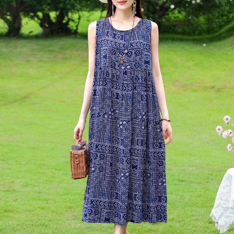 Vestido sin mangas de talla grande para mujer, vestidos largos casuales sueltos, ropa de verano vintage