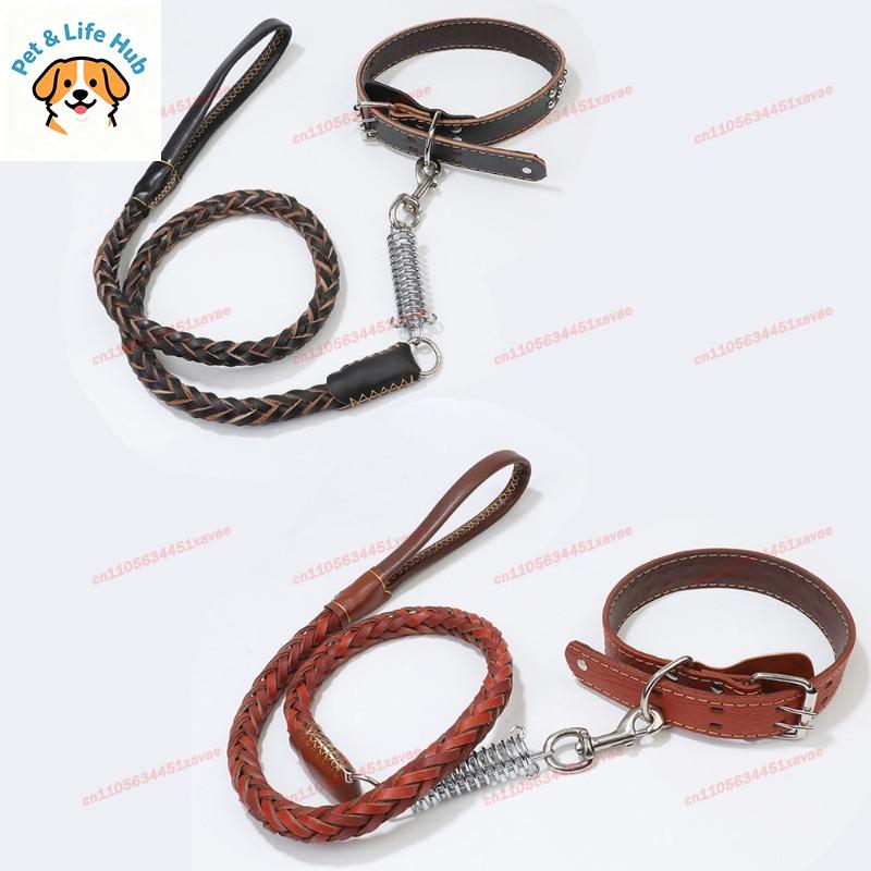 Heavy Duty Genuine Leather Braided Dog Leash Durable Training Walking Lead for German Shepherd Medium Large Dogs Pet Supplies