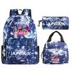 Primary and secondary school students schoolbag three-piece set, animation cartoon personalized printing backpack, casual pencil bag, meal bag