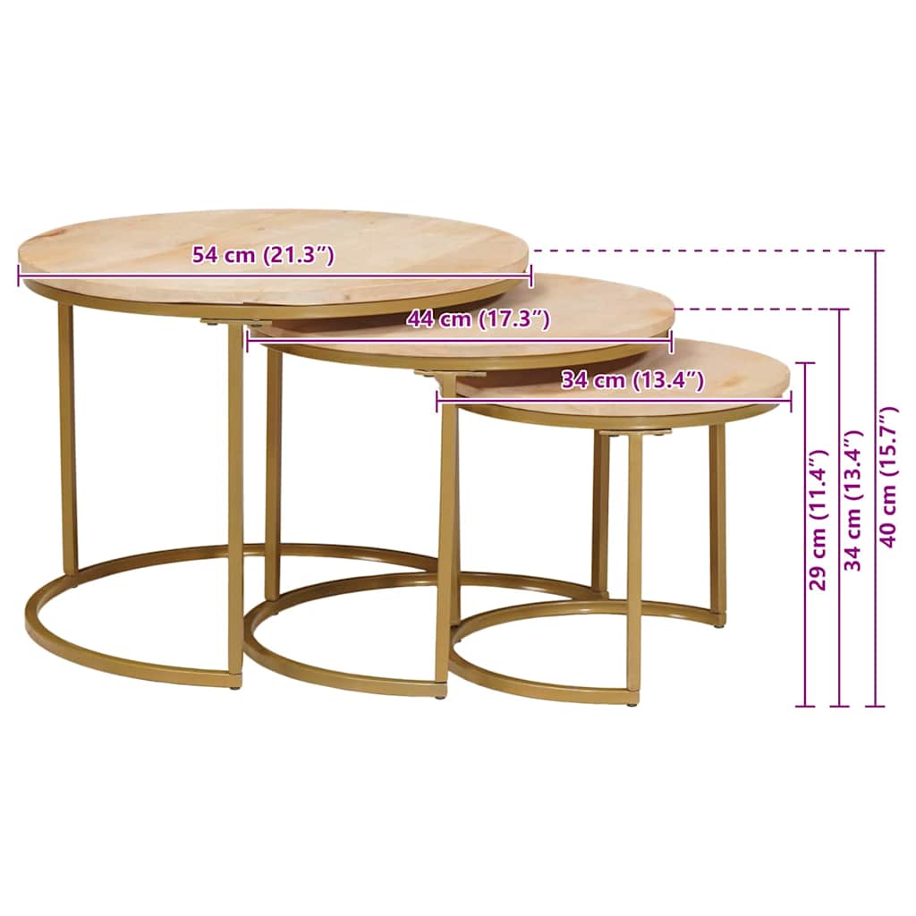 Nesting Coffee Tables Set 3 Pcs Brown Solid Mango Wood and Steel