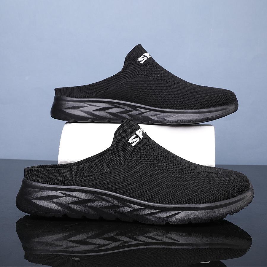 Summer Mesh Men's Half Slippers Casual Breathable Casual Shoes Large Size Soft Sole Hollow Trend Men's Walking Shoes