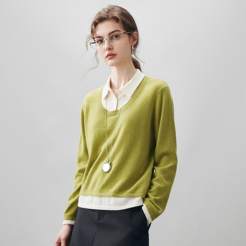 Women's Lapel Color-Block Cashmere Knit Sweater