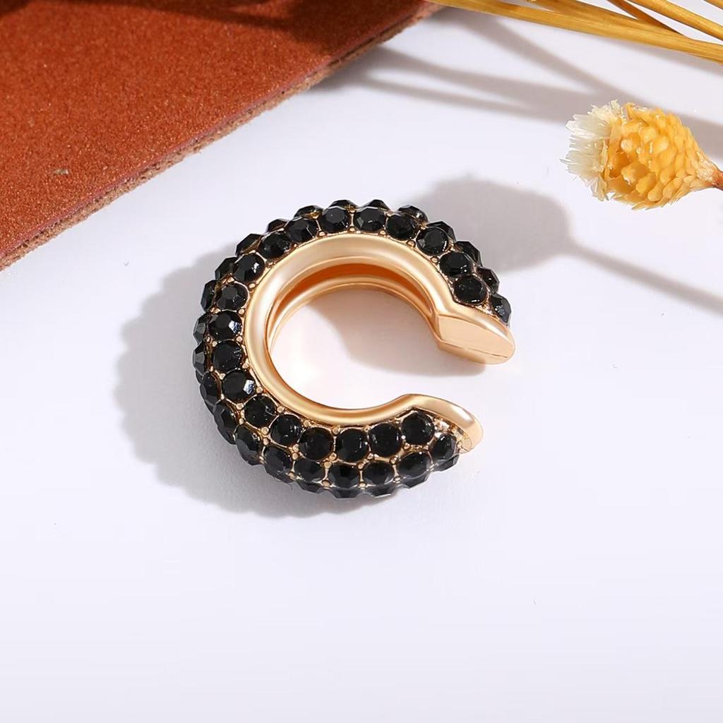 Retro Fashion C-Shaped Bling Ear Clips with Colored Diamonds - Trendy No-Pierce Earrings