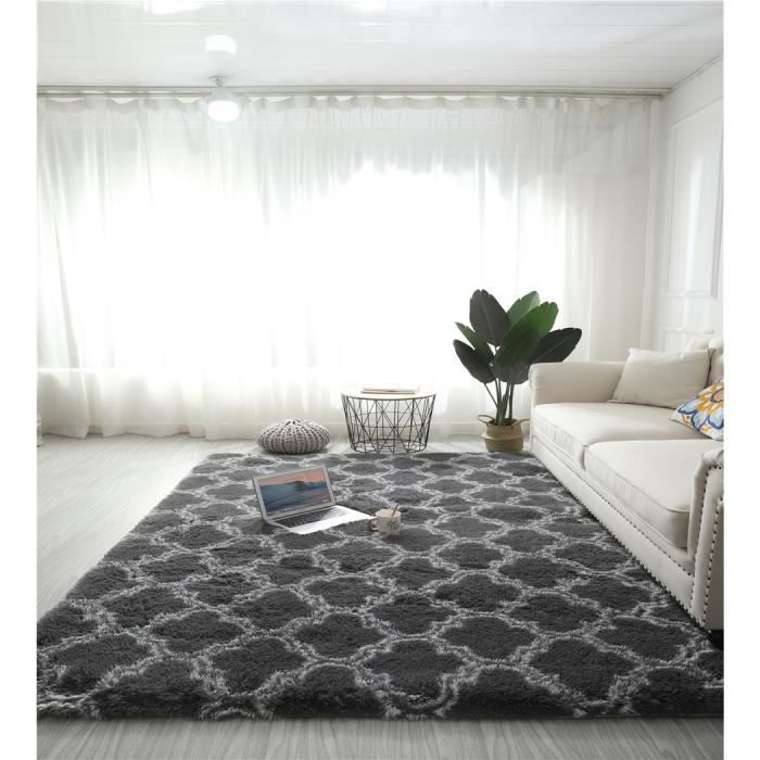 Tapis salon shaggy 120 x 160 cm - descente de lit chambre grande taille poils longs moderne moquette poil long Gris avec motif