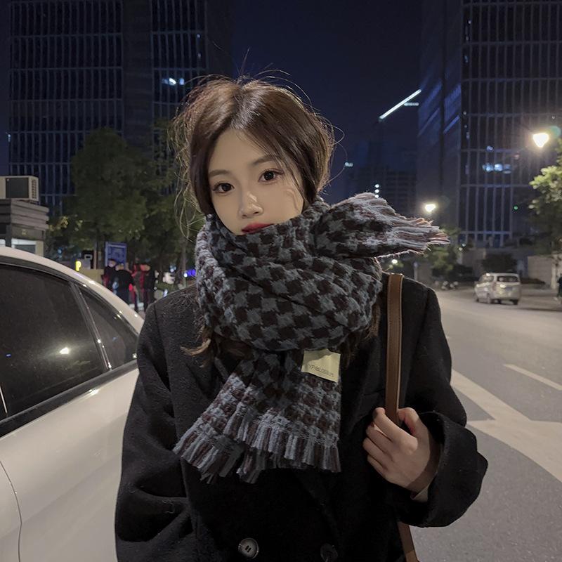 

Мягкий восковой ромбовидный шарф в мелкую клетку женский зимний новый универсальный студенческий платок теплый шарф 190*66cm