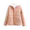 Winter Down Coat Hooded Zipper Solid Color Plush Hat Warm Thick Padded Cardigan