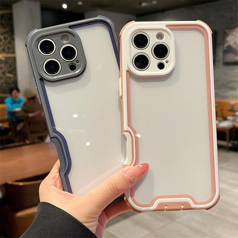 Luxury Simple Color Collision Acrylic Phone Case For iPhone 16 15 14 Plus 13 12 Pro Max 11 Hard Shockproof Proteciton Back Cover