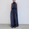 Elegant French Ruched Halter Slimming Sleeveless Long Dress for Women - Early Spring Collection