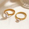 Stainless Steel Oval Round Zircon Rings for Women 18K Gold Plated Opened Rings Couple Women Waterproof Statement Jewelry Gifts