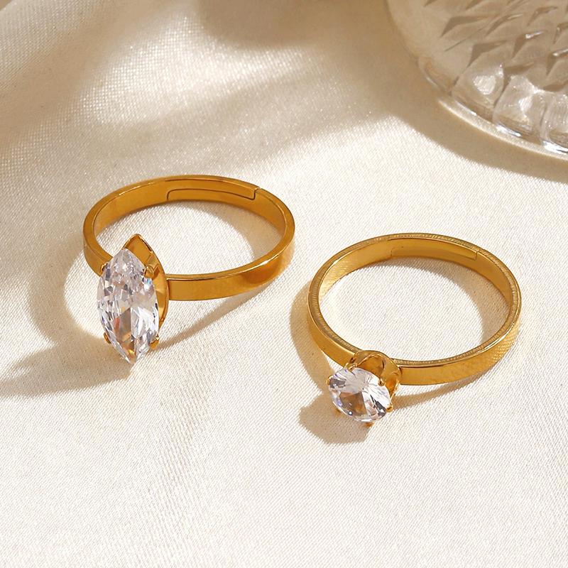 Stainless Steel Oval Round Zircon Rings for Women 18K Gold Plated Opened Rings Couple Women Waterproof Statement Jewelry Gifts