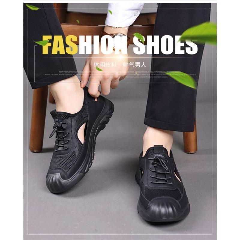Men S Breathable Hollow Out Lace Up Casual Outdoor Slip On Versatile Lightweight Driving Sandals