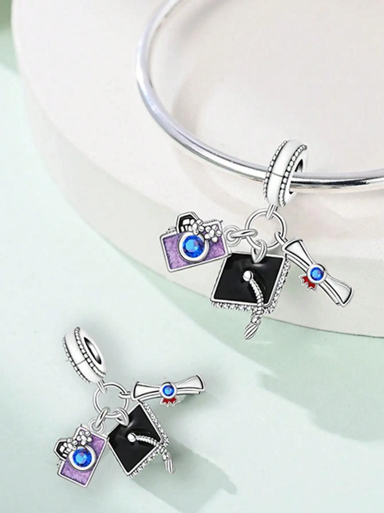 Charms Plata Copper Colors Graduation Cap With Owl And Bear Beads Pendant For Original Bracelet For Women Diy Jewelry Love Gift