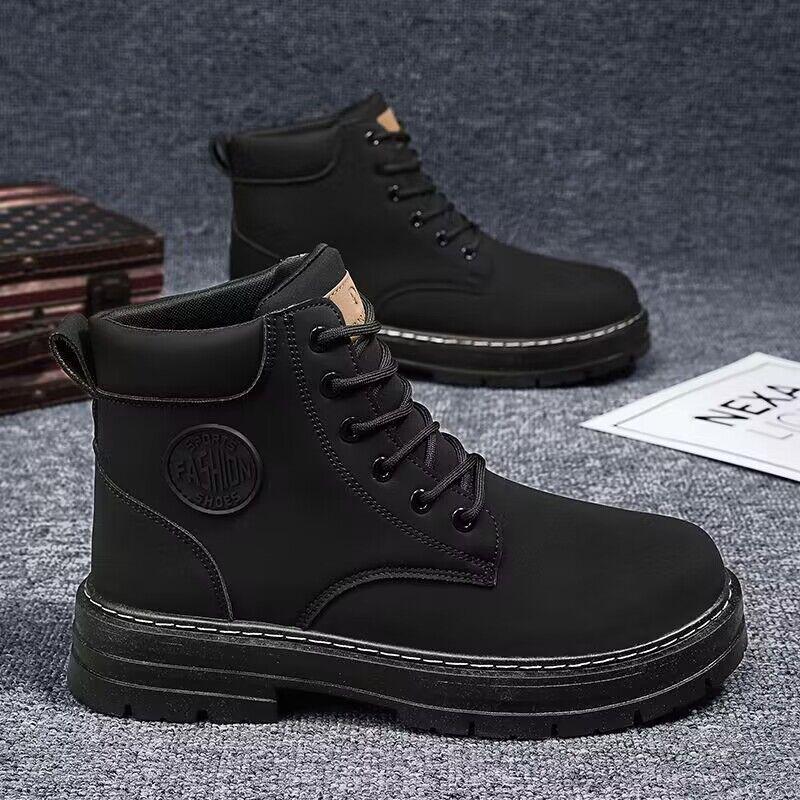 Botas de trabalho estilo britânico de cano alto masculinas de outono - Botas curtas coreanas da moda com sola grossa