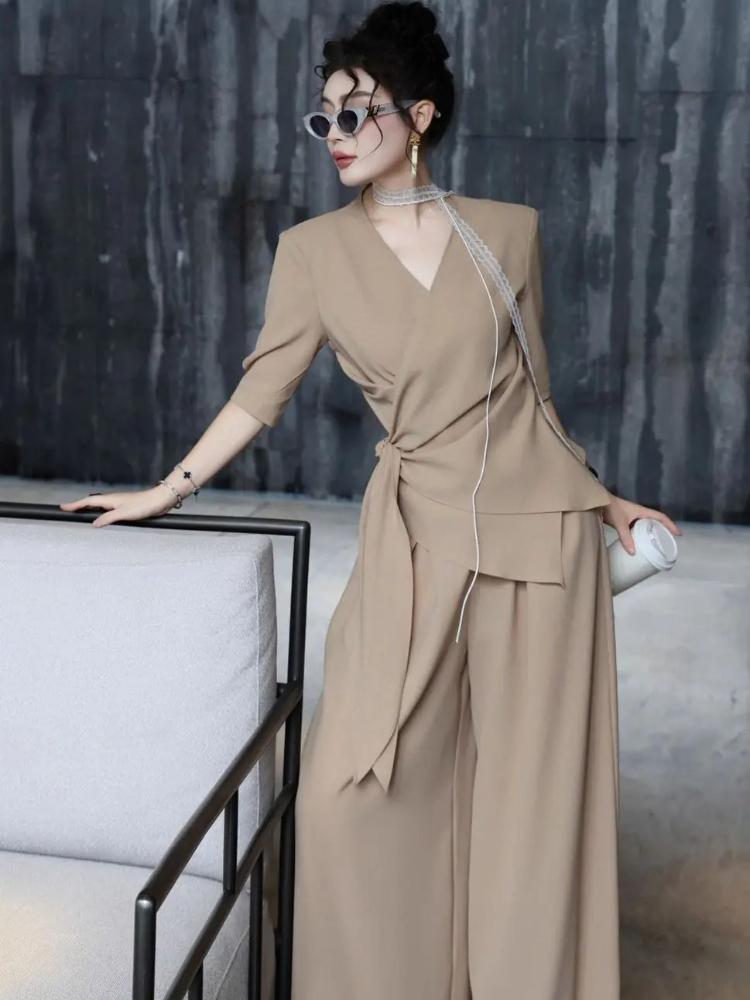 Women Summer Top Wide Leg Pants Outfit Fashion Slimming Designer Two Piece