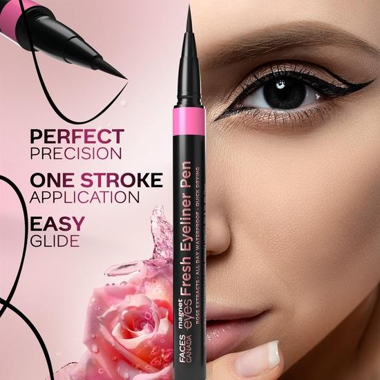 FACES CANADA Magneteyes Fresh Eyeliner Pen – Schwarz, 1 ml | Ganztägig wasserfest und wischfest | Langanhaltend | Intensive Farbabgabe | Schnelltrocknend