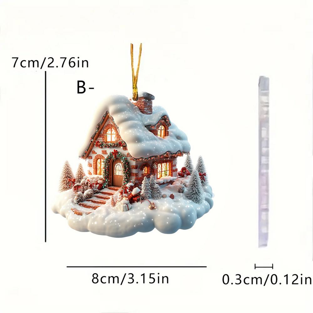 Village House Ornaments Acrylic Ornament With Christmas Tree Design Charming Snow House Pendant For Family Holiday Decoration