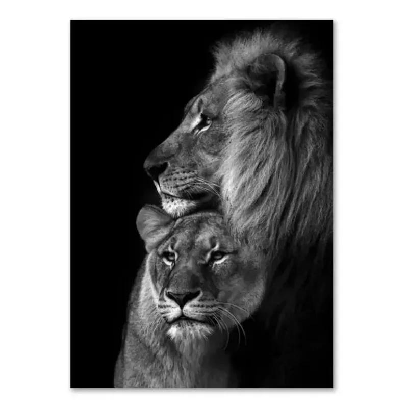 Animal Family Poster Lion Family Print Black and White Canvas Wall Art Modern Painting Picture Decor for Bedroom Wall Art Gift
