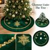 Green Velvet Christmas Tree Skirt with Gold Sequin Snowflake Design for Holiday Tree Base Cover Decoration