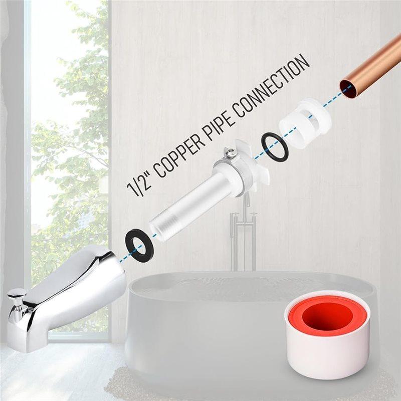 Tub Spout Universal Adapter With Assembly Tool Complete Repair Kit For 1/2In Copper Pipe, 1/2In And 3/4In IPS Thread